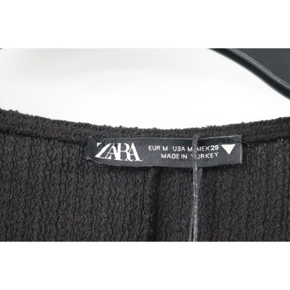 NWT Zara Women’s Size Medium Textured Dress Ruffles Black long sleeve 4215 - Picture 5 of 11